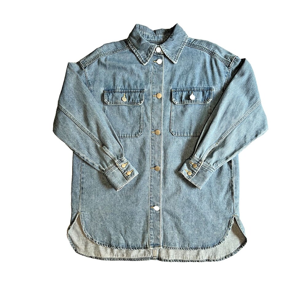 NWOT! H&M Blue Heavy Weight Denim Shirt / Jacket  Size S Oversized Women's - Picture 3 of 6